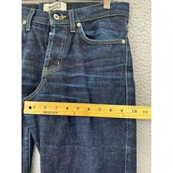 Naked & Famous Jeans Men 30 (Fits 30x34) Stretch Buttonfly Whiskers Medium Wash - Picture 5 of 13